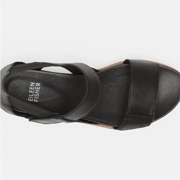 NWT Eileen Fisher Luck Smooth Leather Wedge Sandals, Size 7.5 - Picture 3 of 5